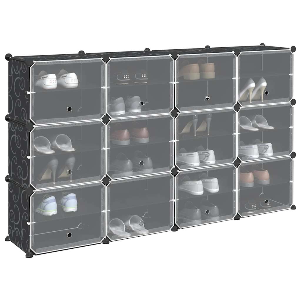 SIMU Extra Large Storage Cube Organiser with 12 Cubes and Doors Black PP - Merlin Deals