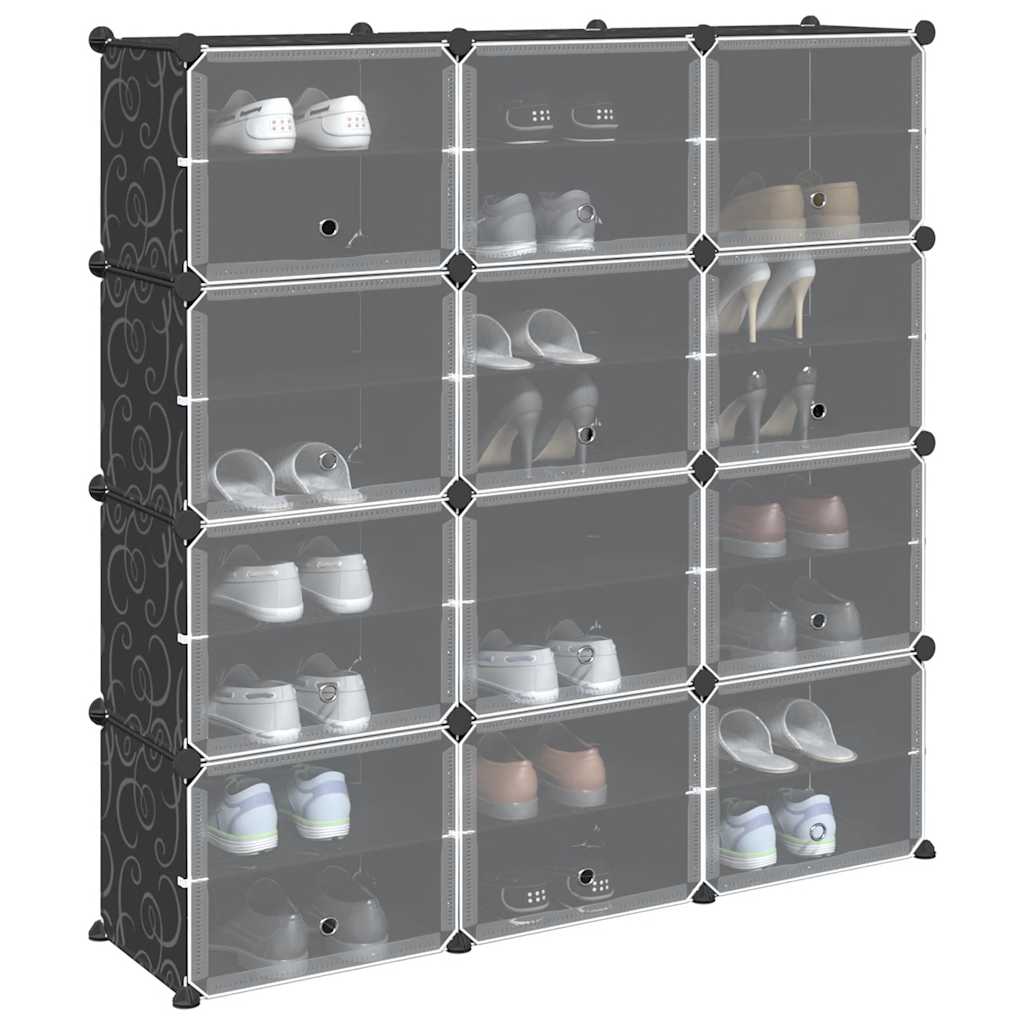SIMU Large Storage Cube Organiser with 12 Cubes and Doors Black PP - Direct Imports