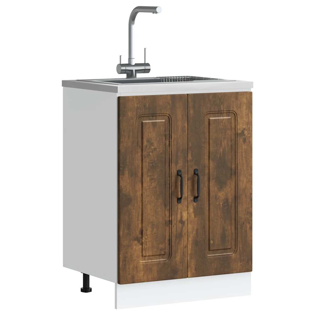 Sink Base Cabinet Kalmar Smoked Oak 60x46x81.5 cm Engineered Wood - Design Hut