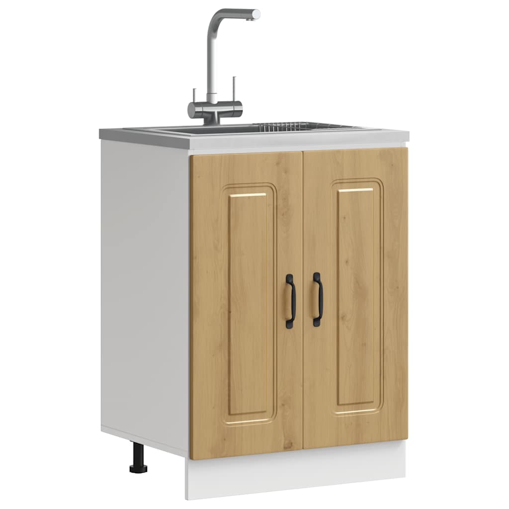 Sink Base Cabinet Kalmar Artisan Oak 60x46x81.5 cm Engineered Wood - Sid & Sam