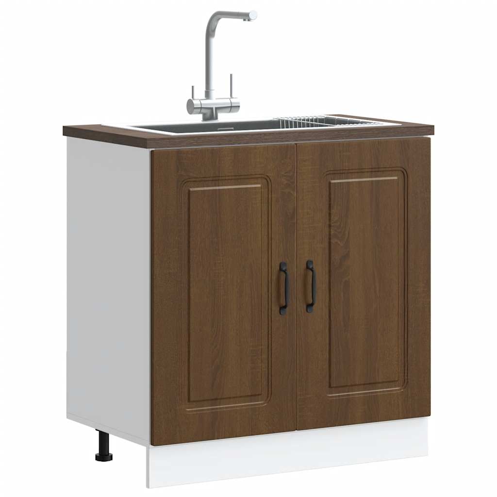 Sink Base Cabinet Kalmar Brown Oak 80x46x81.5 cm Engineered Wood - Merkel Designers
