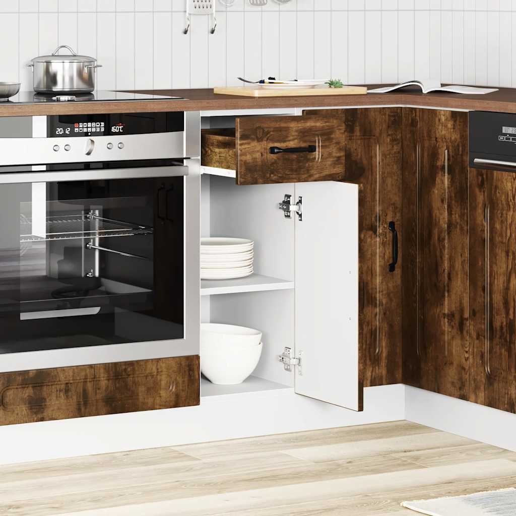 Kitchen Base Cabinet Kalmar Smoked Oak Engineered Wood - The Home Maker