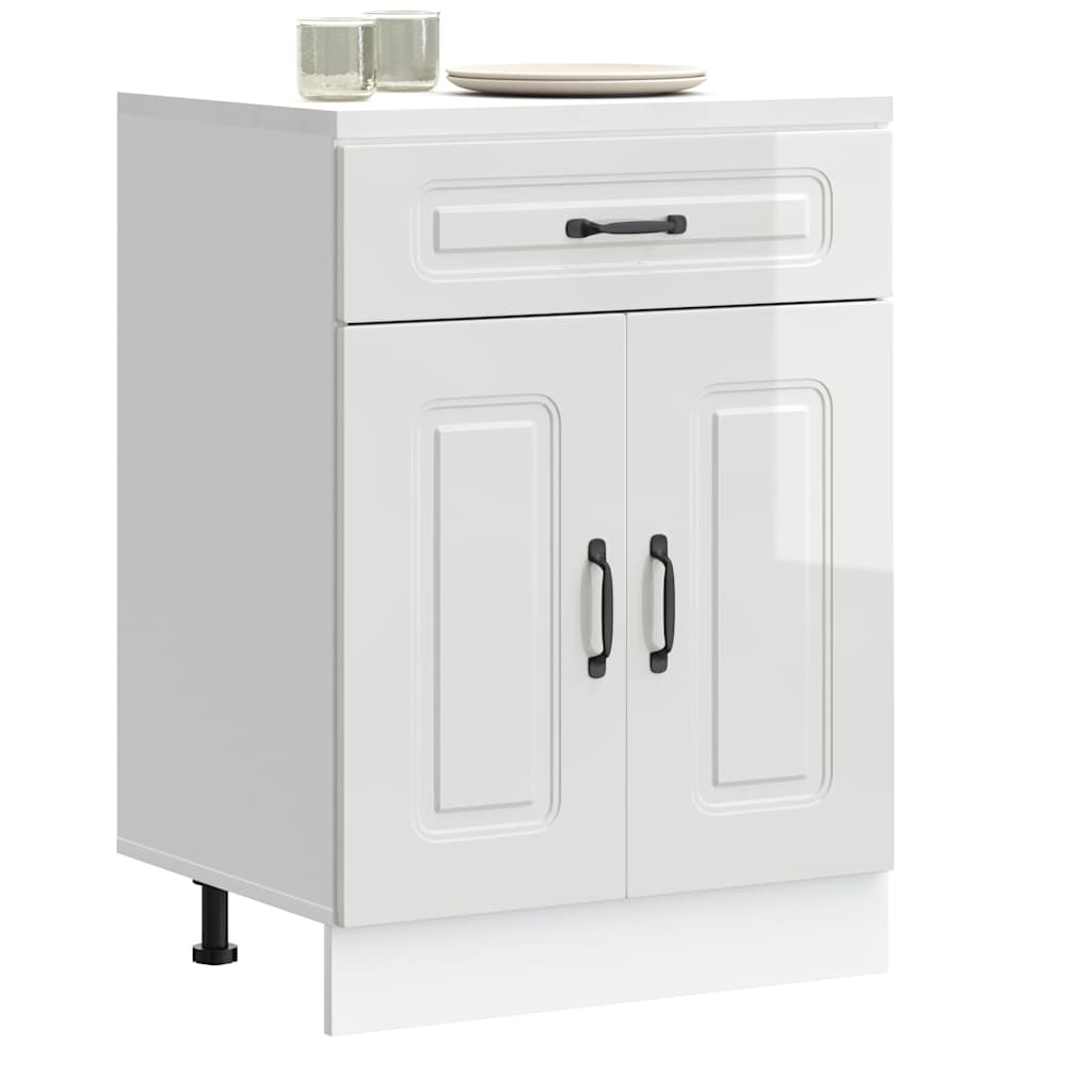 Kitchen Base Cabinet Kalmar High Gloss White Engineered Wood - Design Hut