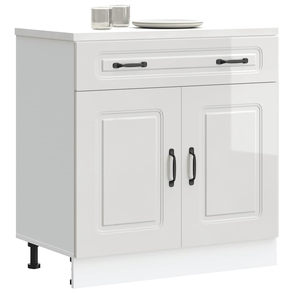 Kitchen Base Cabinet Kalmar High Gloss White Engineered Wood - Design Hut