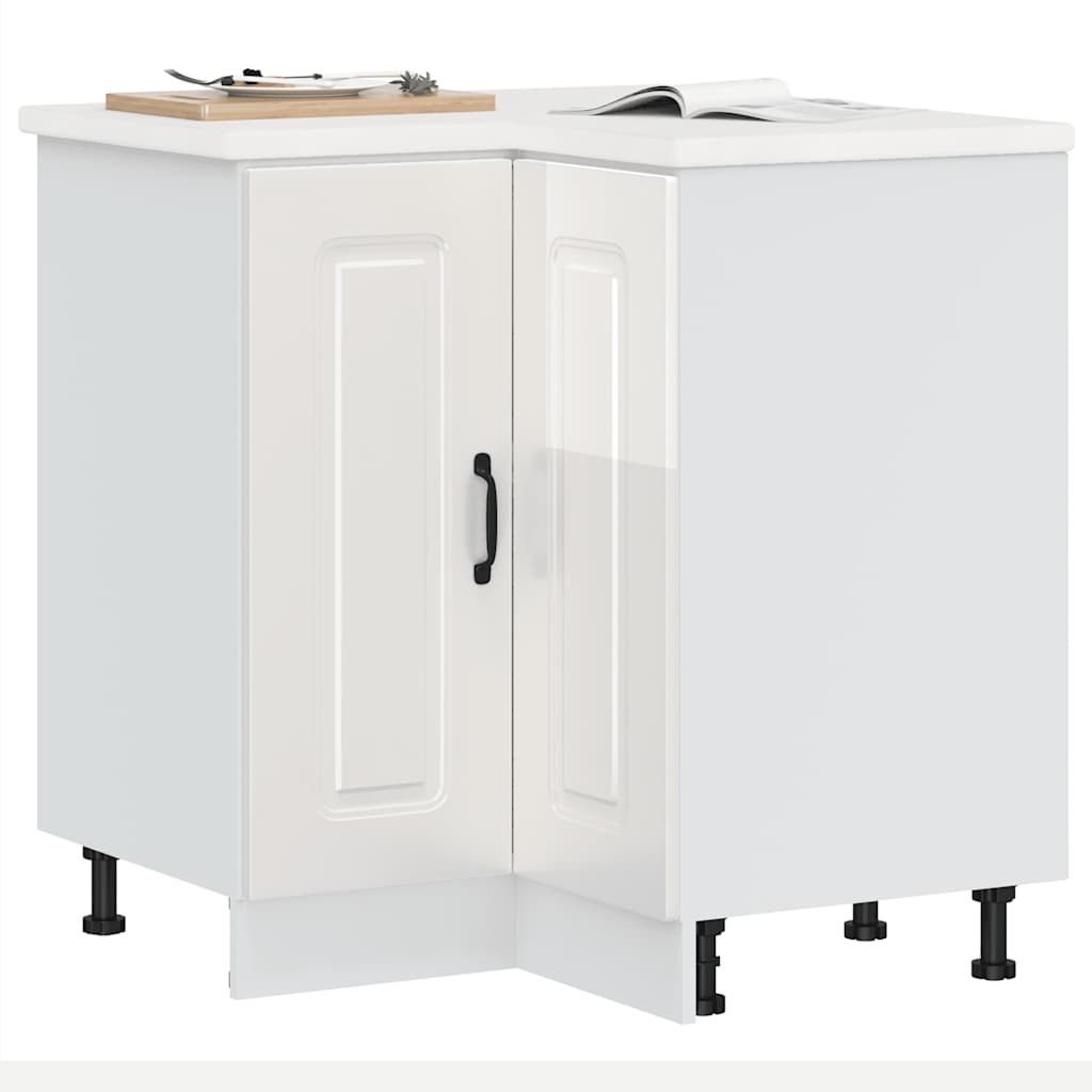 Kitchen Corner Base Cabinet Kalmar High Gloss White Engineered Wood - Merlin Deals