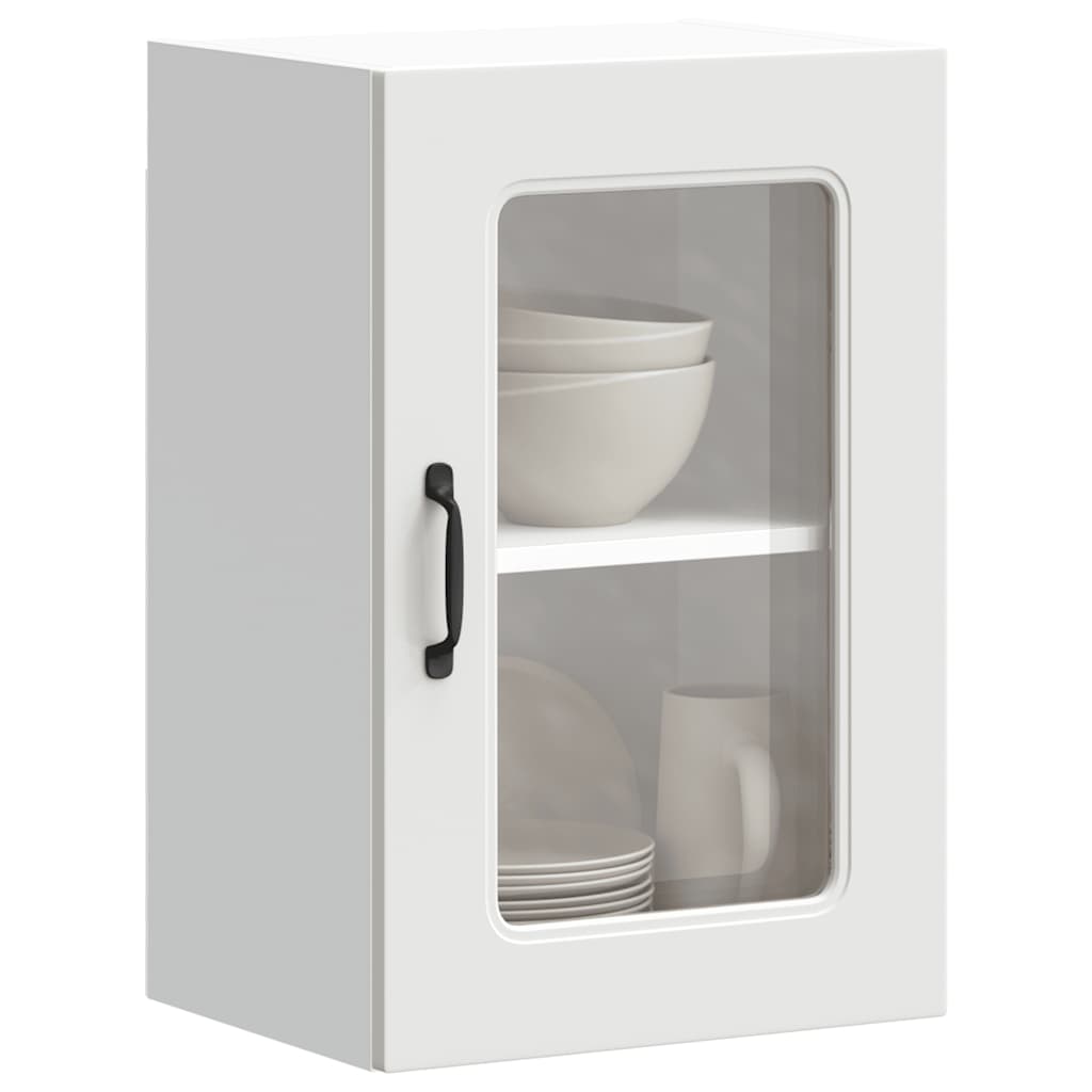 Kitchen Wall Cabinet with Glass Door Kalmar White Engineered Wood - Merlin Deals