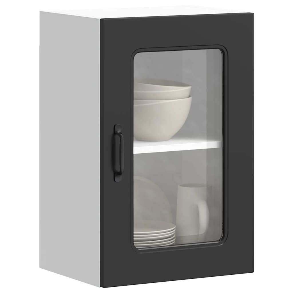 Kitchen Wall Cabinet with Glass Door Kalmar Black Engineered Wood - Millennium Furniture