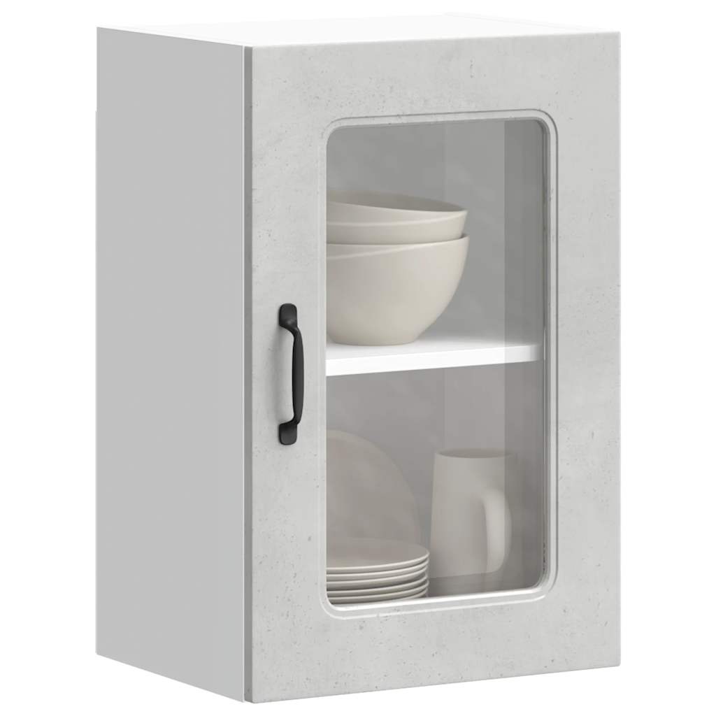 Kitchen Wall Cabinet with Glass Door Kalmar Concrete Grey Engineered Wood - Brittle & Co