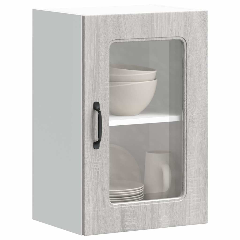 Kitchen Wall Cabinet with Glass Door Kalmar Grey Sonoma Engineered Wood - Merkel Designers