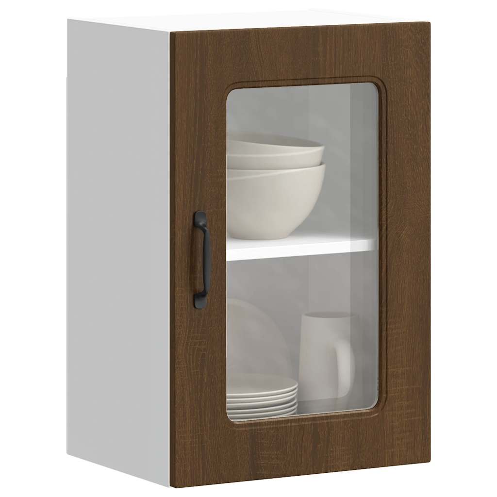 Kitchen Wall Cabinet with Glass Door Kalmar Brown Oak Engineered Wood - Tyrell & Tyrell