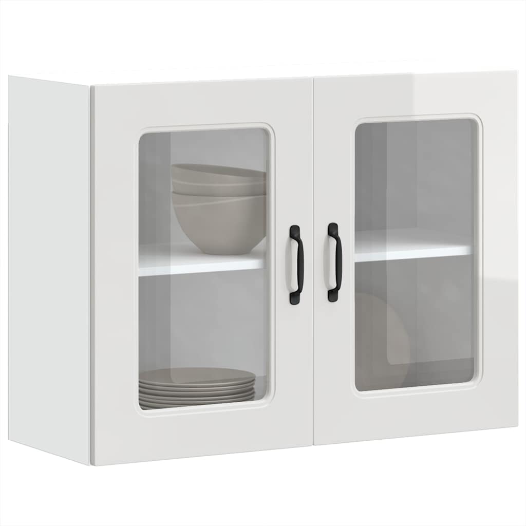 Kitchen Wall Cabinet with Glass Door Kalmar High Gloss White Engineered Wood - Style and Chic