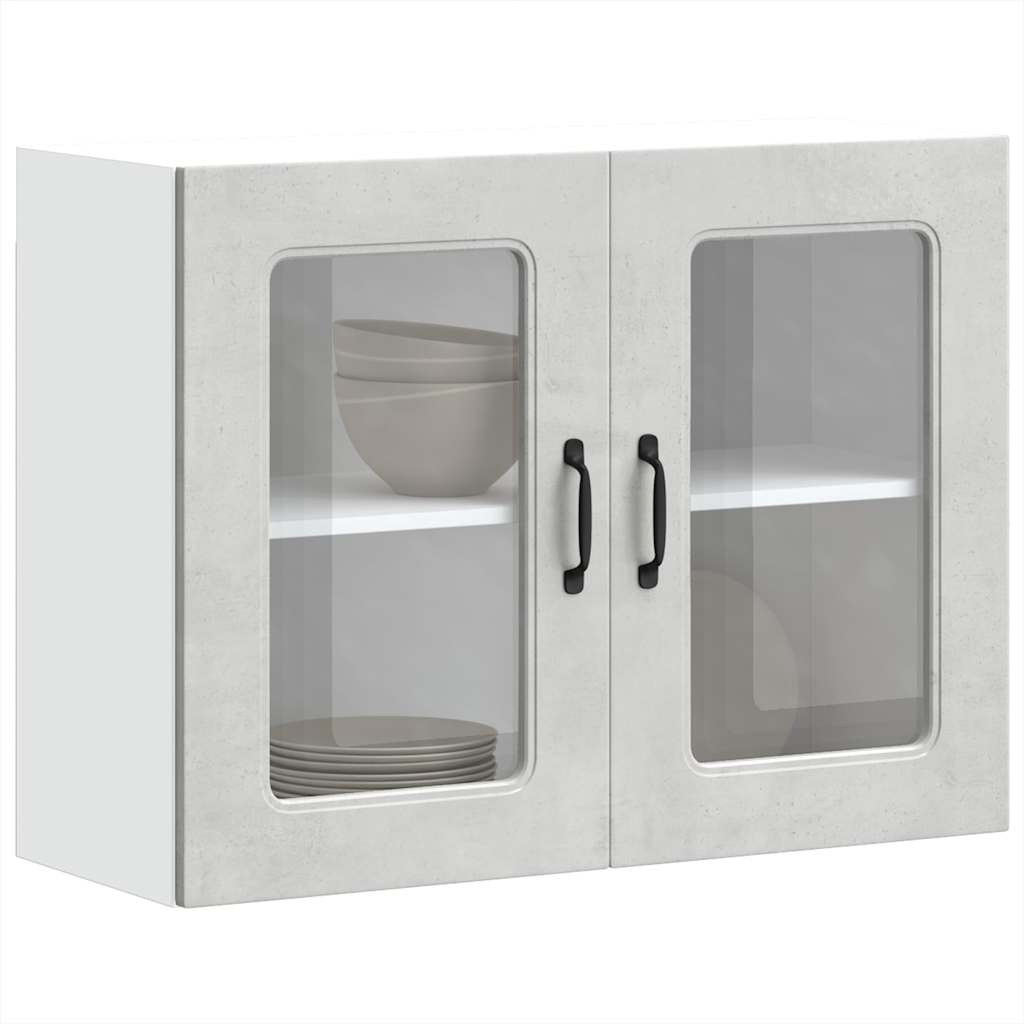 Kitchen Wall Cabinet with Glass Door Kalmar Concrete Grey Engineered Wood - Unbeatable Bargains