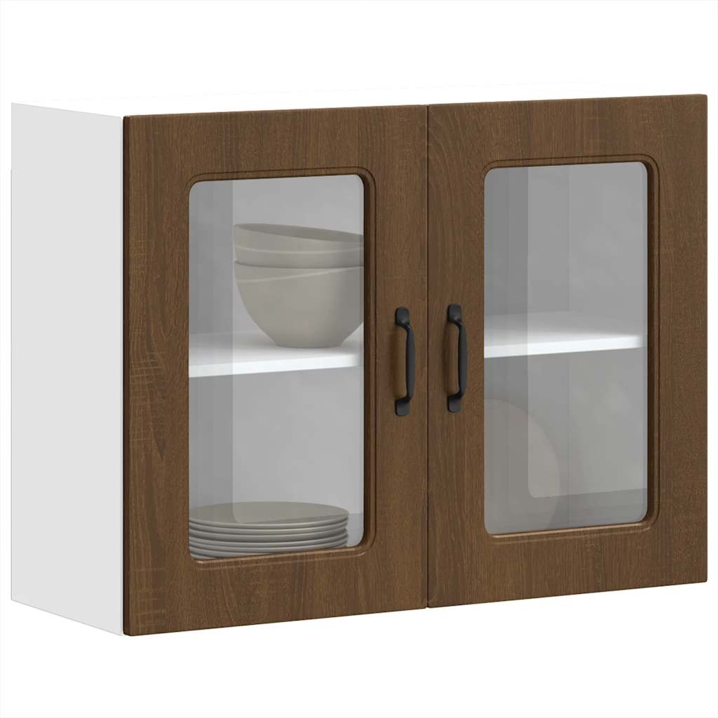 Kitchen Wall Cabinet with Glass Door Kalmar Brown Oak Engineered Wood - All Things Good