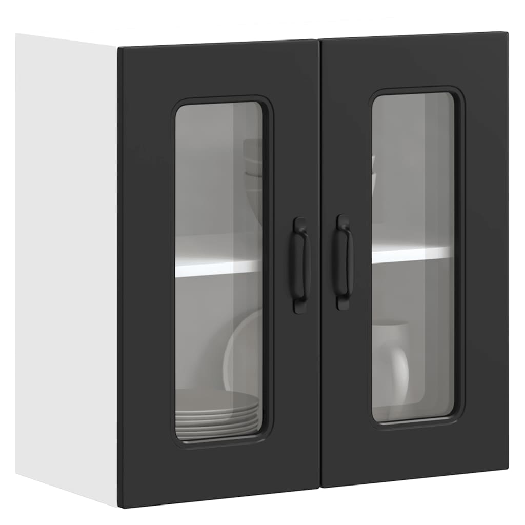 Kitchen Wall Cabinet with Glass Door Kalmar Black Engineered Wood - Unbeatable Bargains