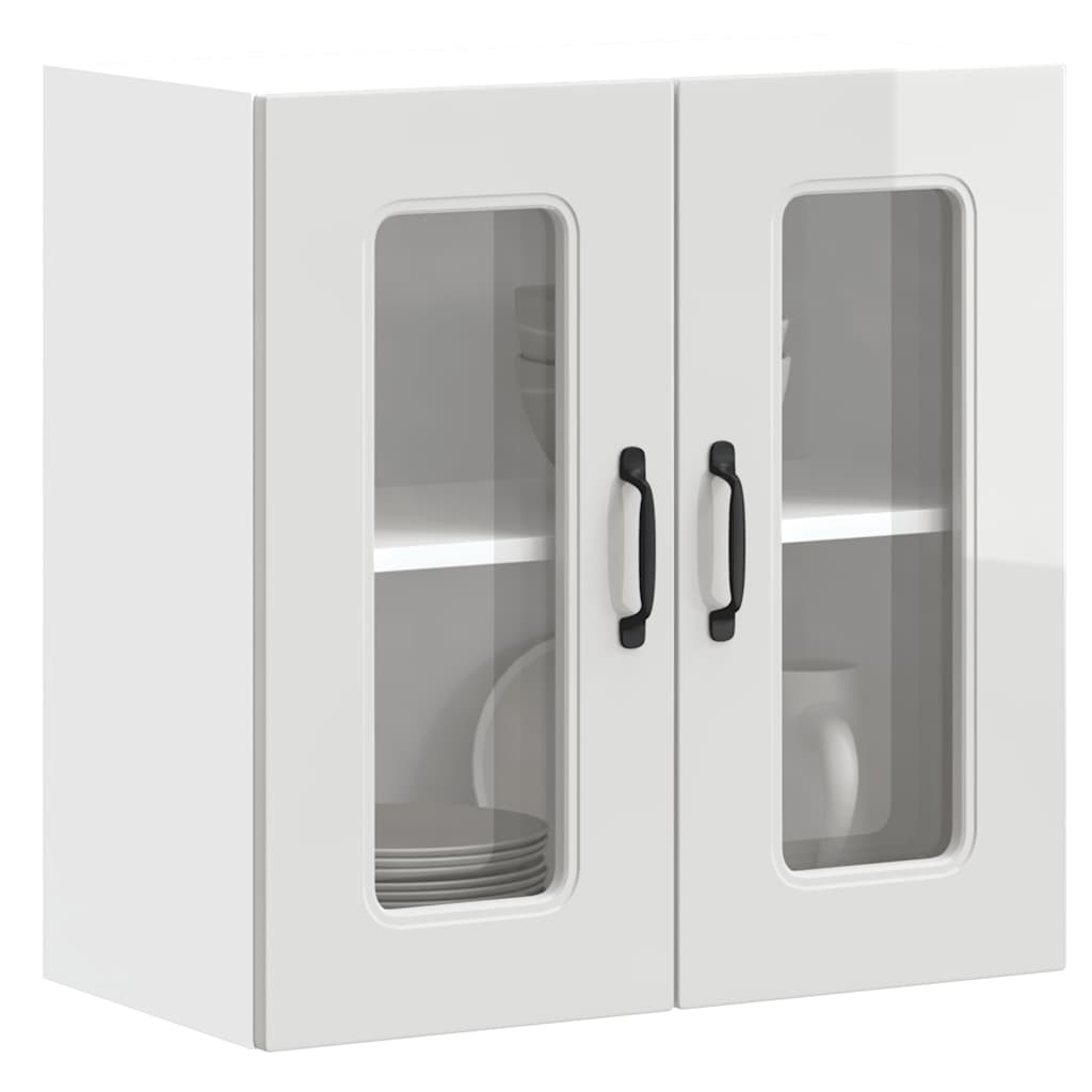 Kitchen Wall Cabinet with Glass Door Kalmar High Gloss White Engineered Wood - All Things Good