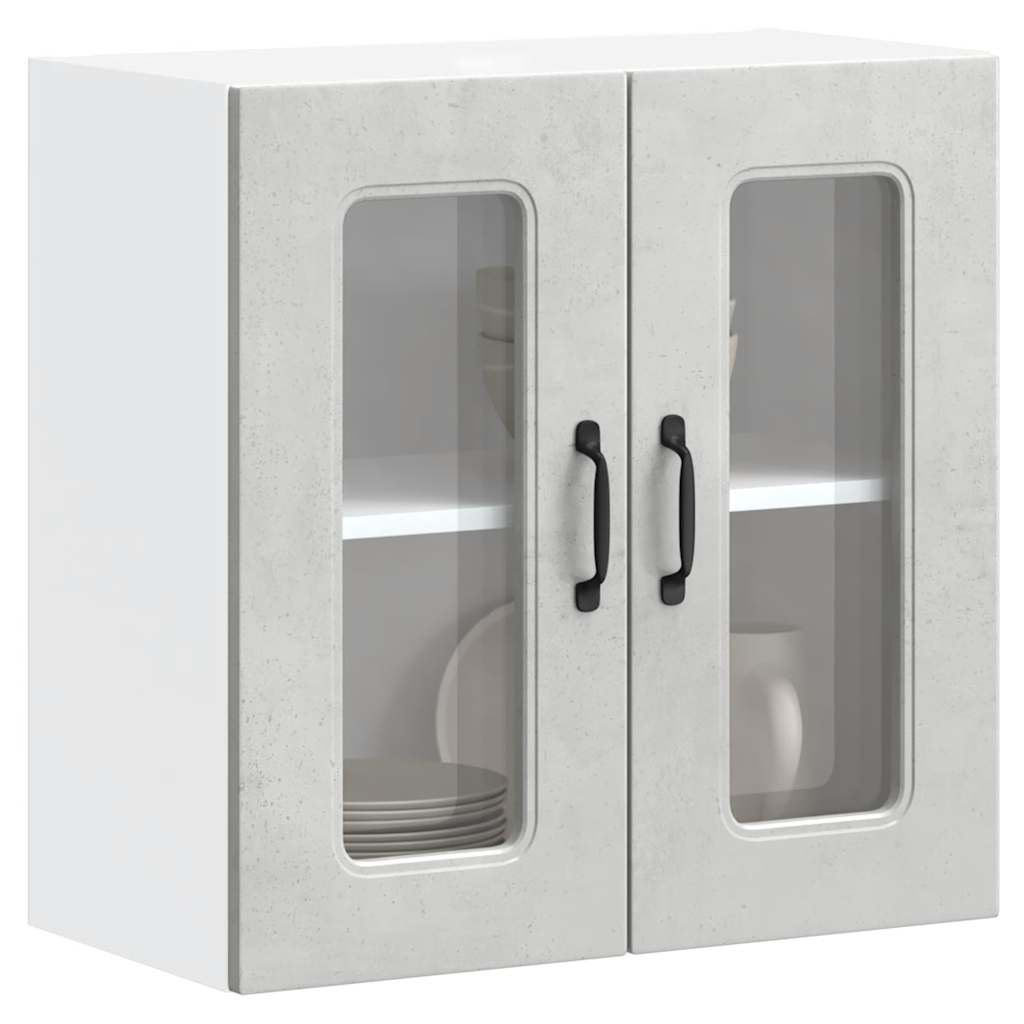 Kitchen Wall Cabinet with Glass Door Kalmar Concrete Grey Engineered Wood - Tyrell & Tyrell