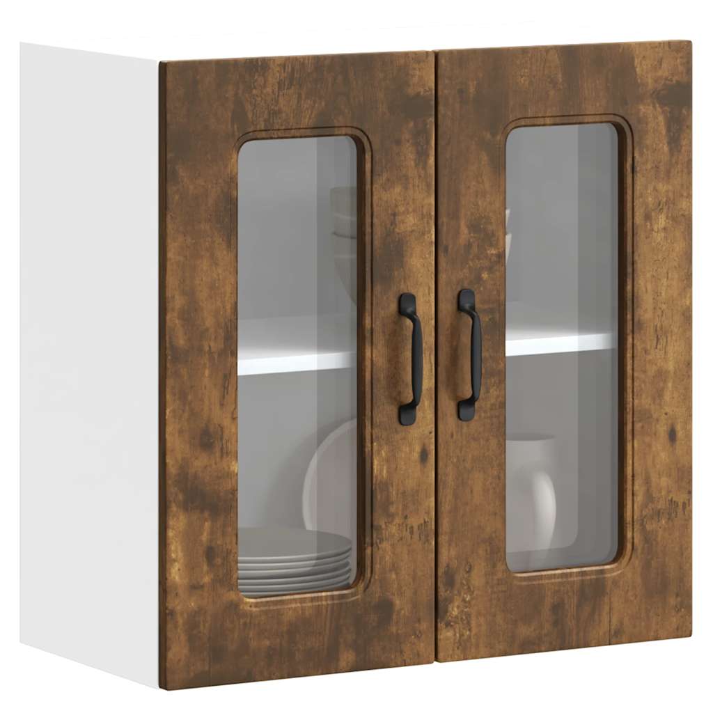 Kitchen Wall Cabinet with Glass Door Kalmar Smoked Oak Engineered Wood - Charlotte Dunes