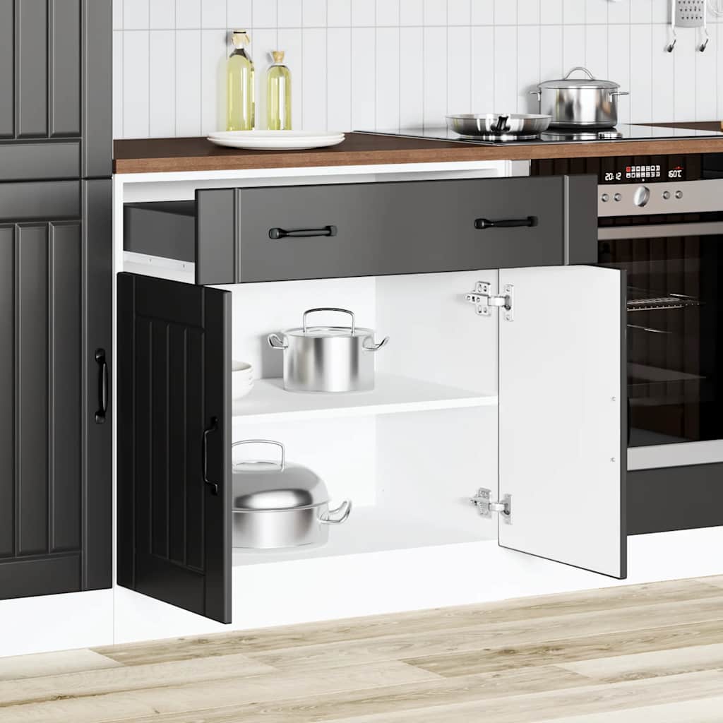 Kitchen Base Cabinet Lucca Black Engineered Wood - Sid & Sam