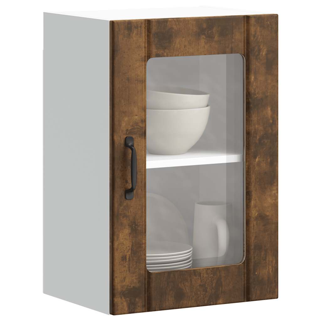 Kitchen Wall Cabinet with Glass Door Lucca Smoked Oak - Merlin Deals