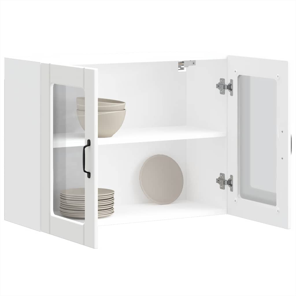 Kitchen Wall Cabinet with Glass Door Lucca White Engineered Wood - Brittle & Co