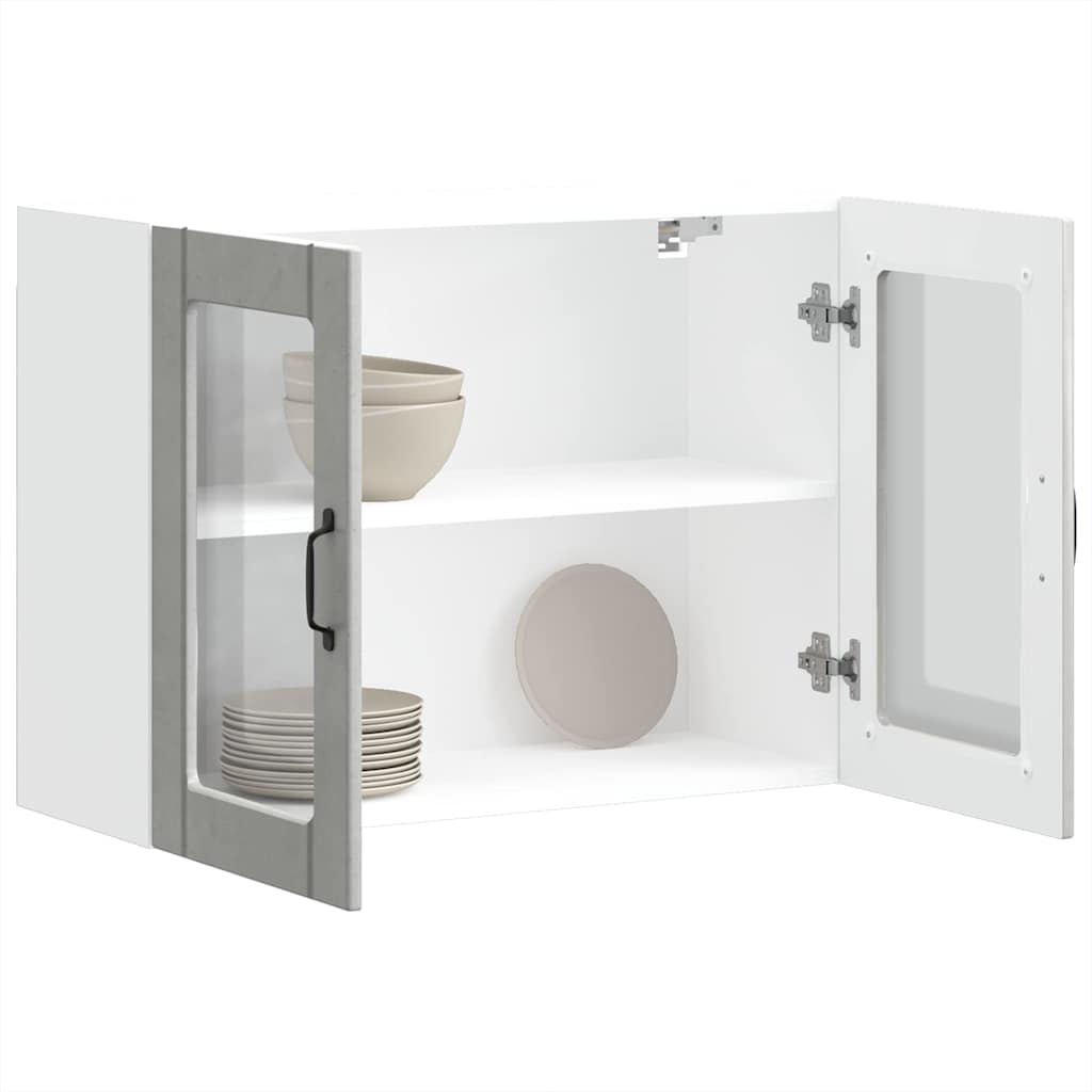 Kitchen Wall Cabinet with Glass Door Lucca Concrete Grey Engineered Wood - Unbeatable Bargains