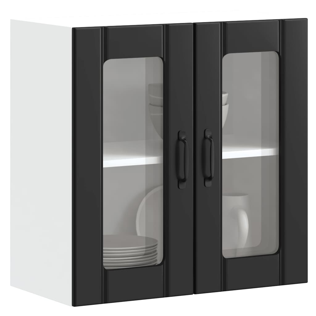 Kitchen Wall Cabinet with Glass Door Lucca Black Engineered Wood - Merlin Deals