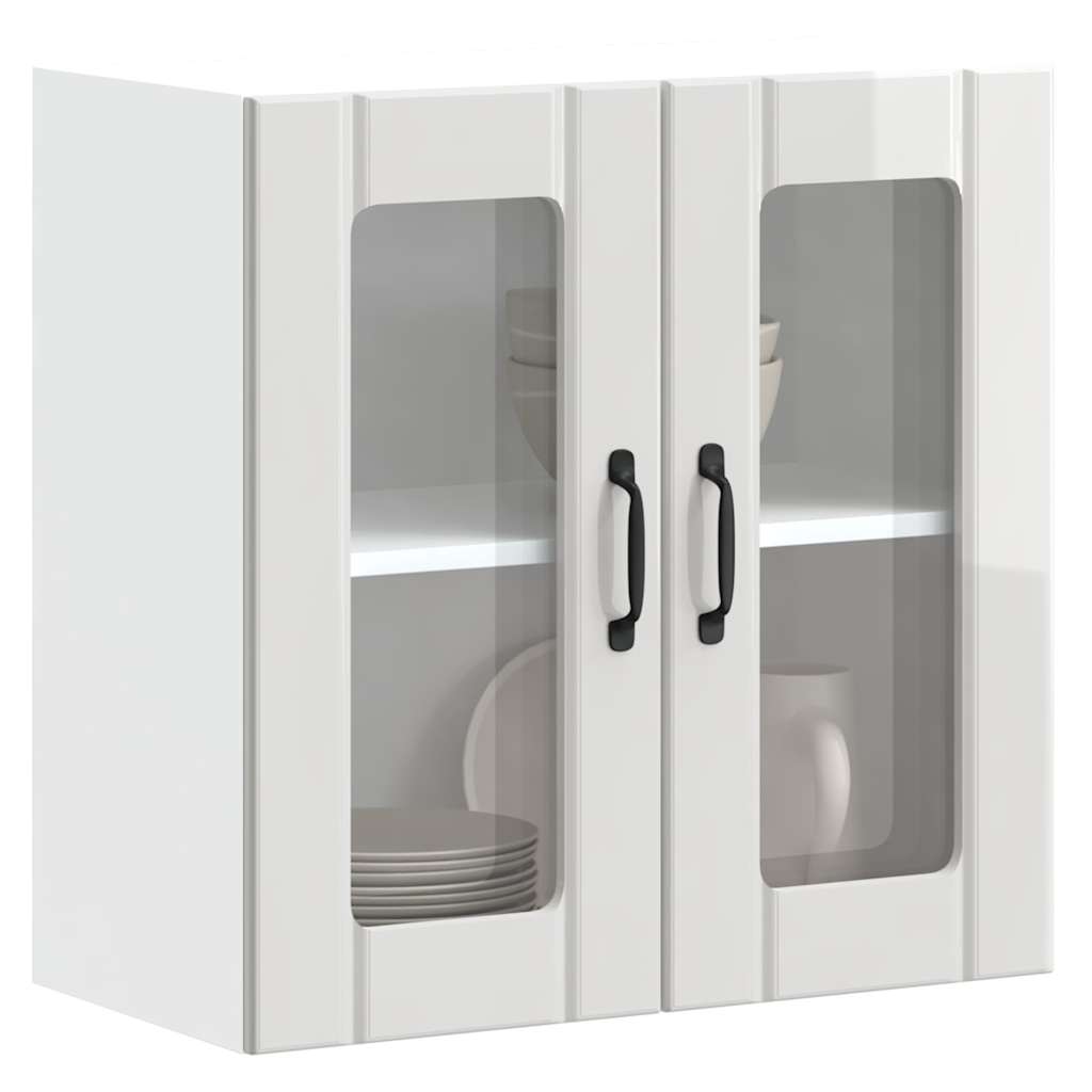 Kitchen Wall Cabinet with Glass Door Lucca High Gloss White Engineered Wood - Merlin Deals