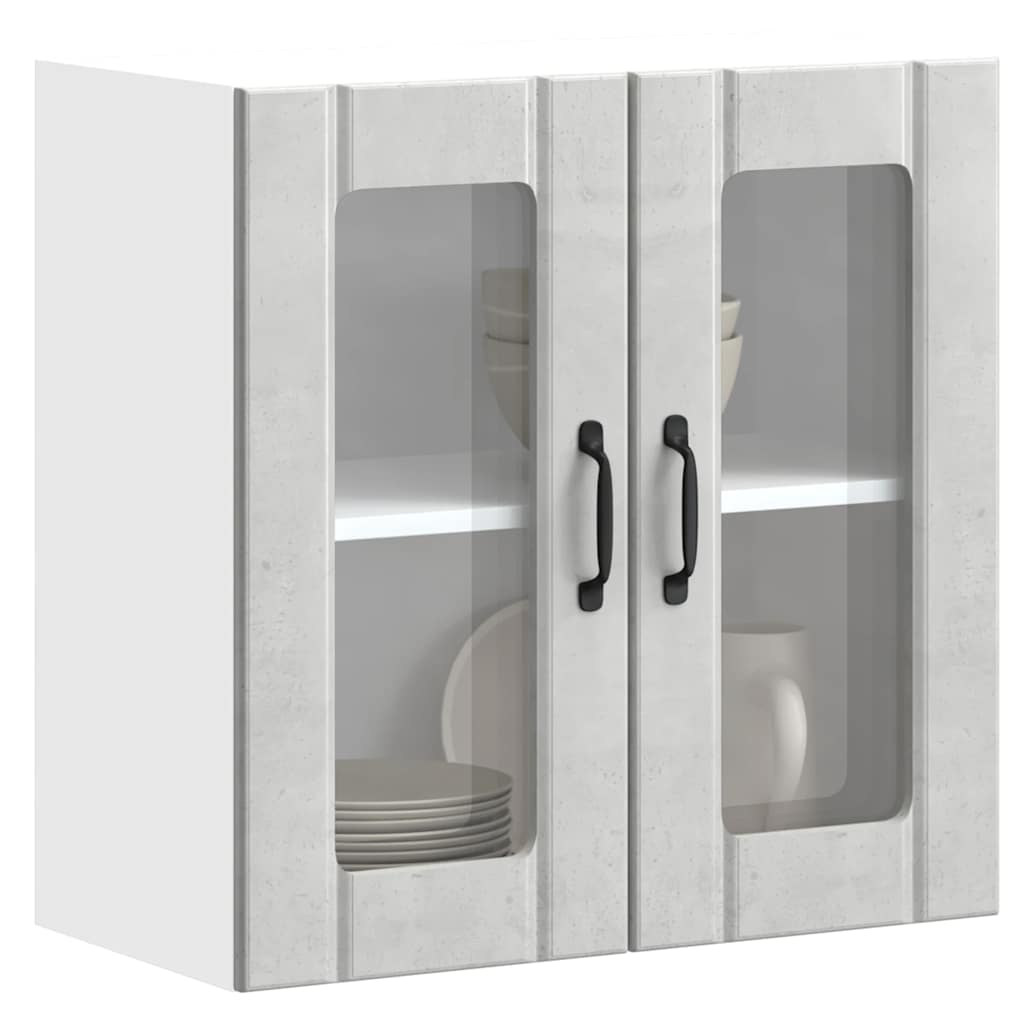 Kitchen Wall Cabinet with Glass Door Lucca Concrete Grey Engineered Wood - Decor Base