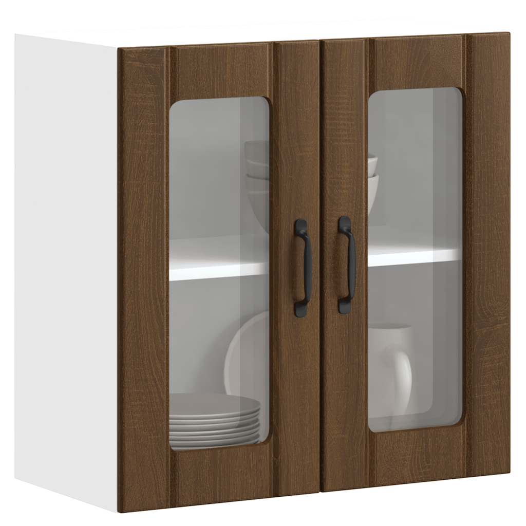Kitchen Wall Cabinet with Glass Door Lucca Brown Oak Engineered Wood - Tyrell & Tyrell