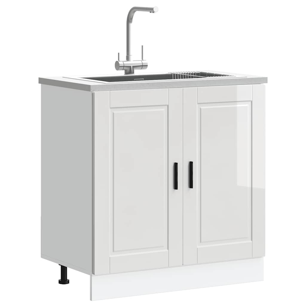 Sink Base Cabinet "Porto" High Gloss White 80x46x81.5 cm Engineered Wood - Decor Base