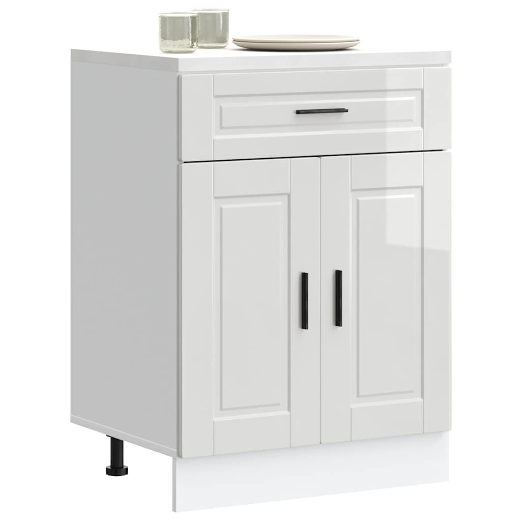 Kitchen Base Cabinet Porto High Gloss White Engineered Wood - Design Hut