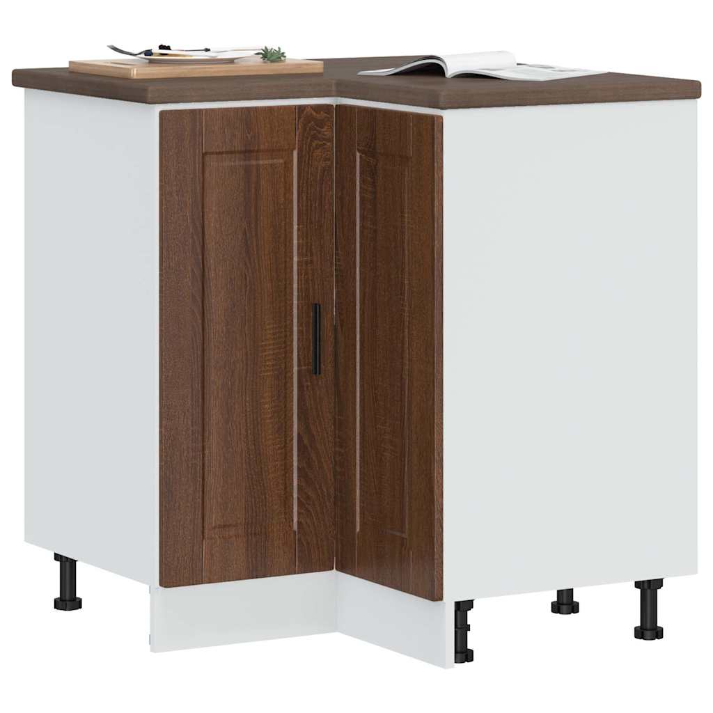 Kitchen Corner Base Cabinet Porto Brown Oak Engineered Wood - Sid & Sam