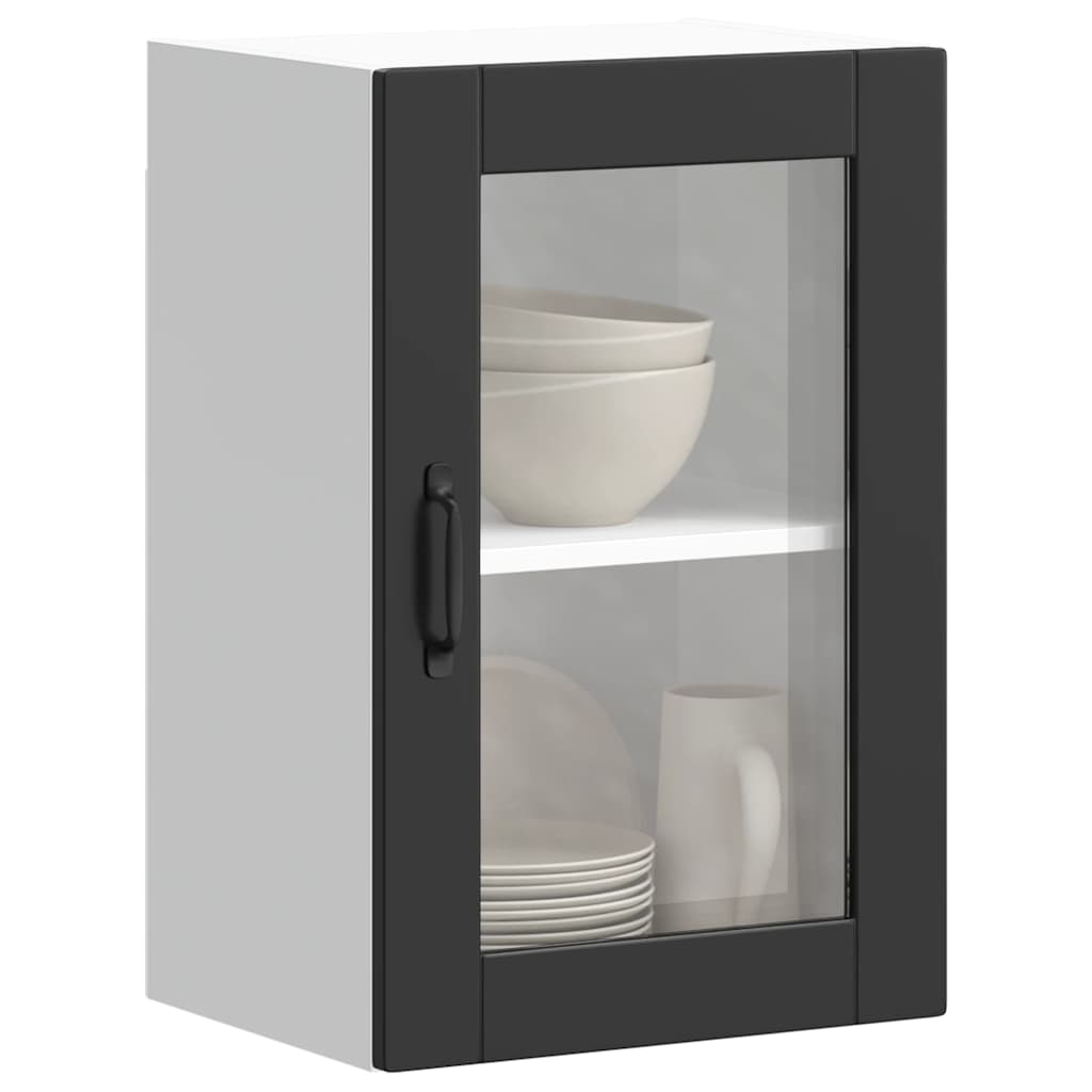Kitchen Wall Cabinet with Glass Door Porto Black - Style and Chic