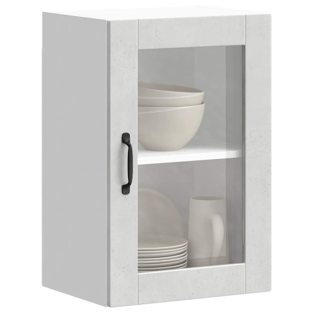 Kitchen Wall Cabinet with Glass Door Porto Concrete Grey - Unbeatable Bargains