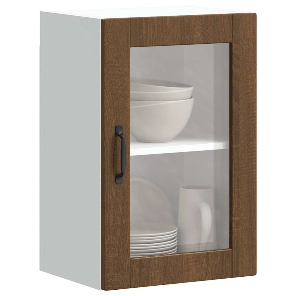 Kitchen Wall Cabinet with Glass Door Porto Brown Oak - Style and Chic
