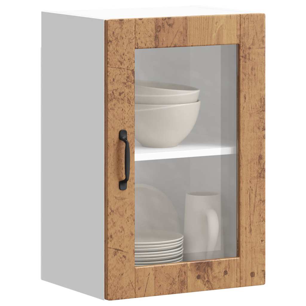 Kitchen Wall Cabinet with Glass Door Porto Old Wood - Tyrell & Tyrell