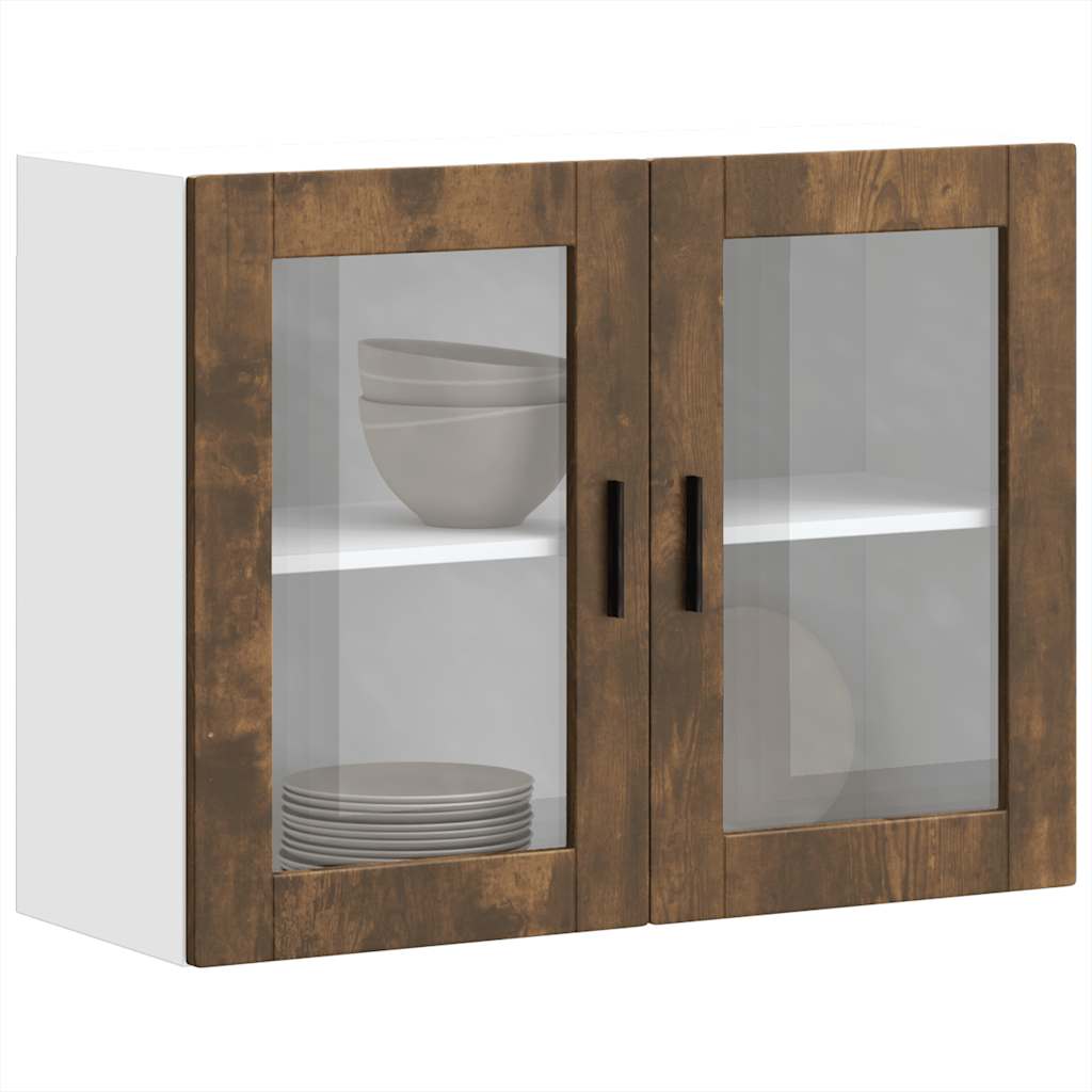 Kitchen Wall Cabinet with Glass Door Porto Smoked Oak - Design Hut