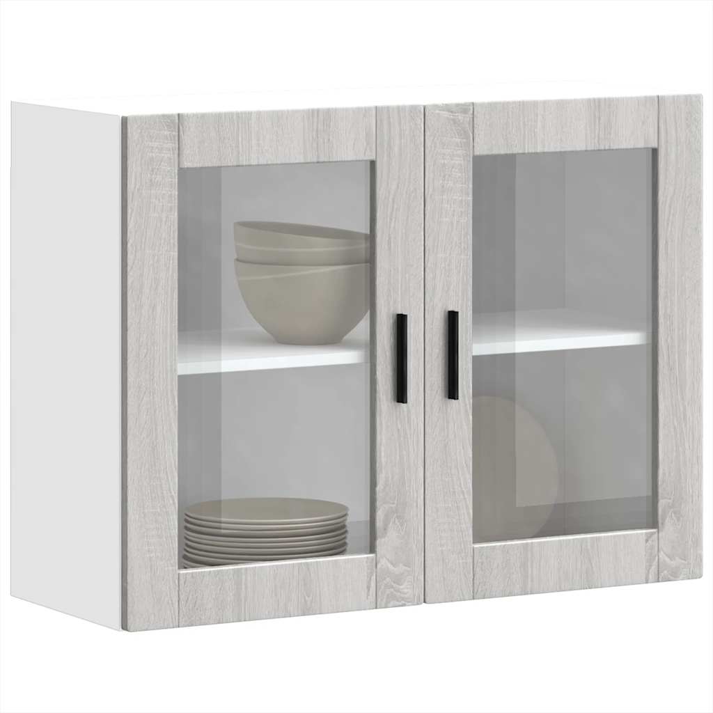 Kitchen Wall Cabinet with Glass Door Porto Grey Sonoma - Merlin Deals