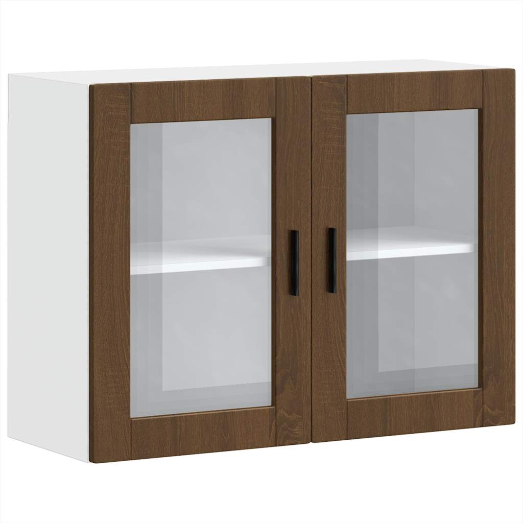 Kitchen Wall Cabinet with Glass Door Porto Brown Oak - Style and Chic