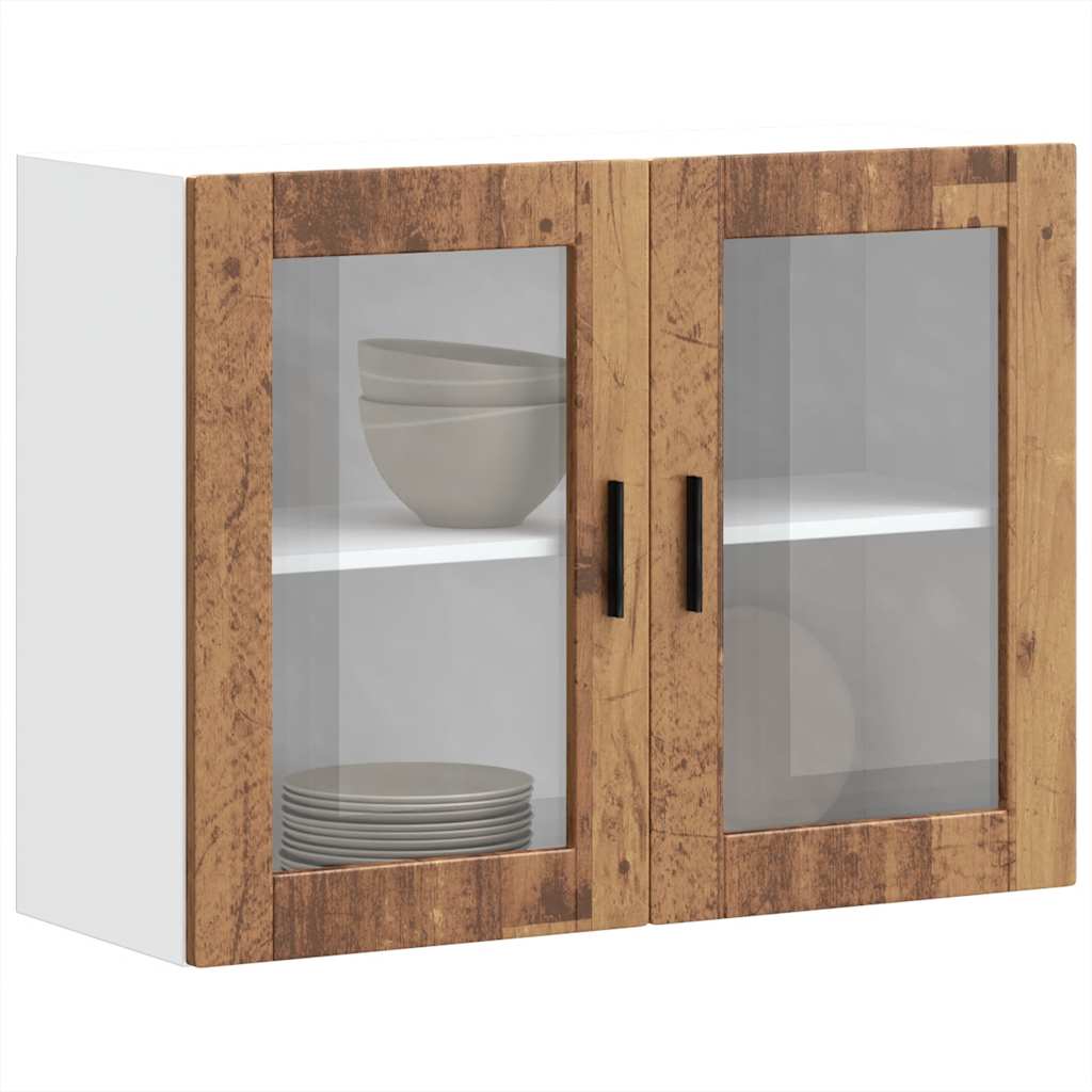Kitchen Wall Cabinet with Glass Door Porto Old Wood - Brittle & Co