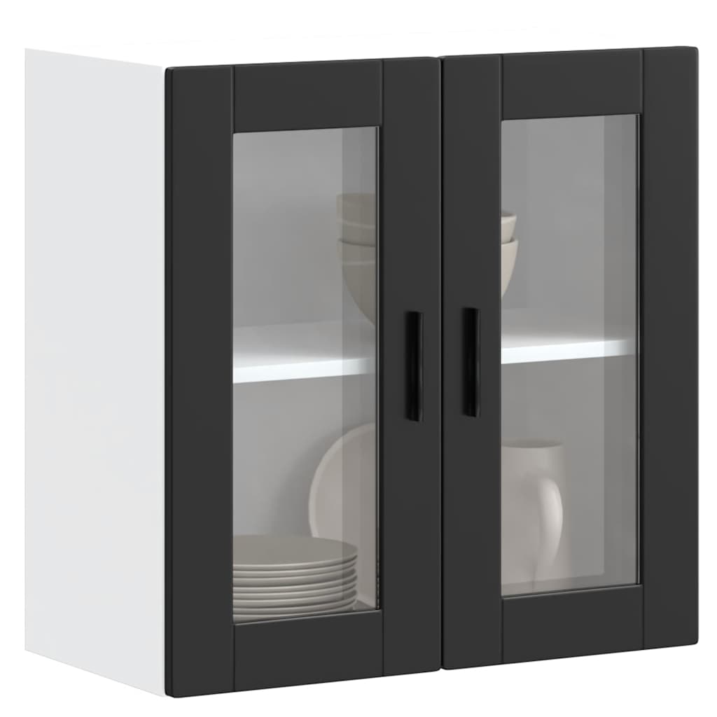 Kitchen Wall Cabinet with Glass Door Porto Black - Millennium Furniture