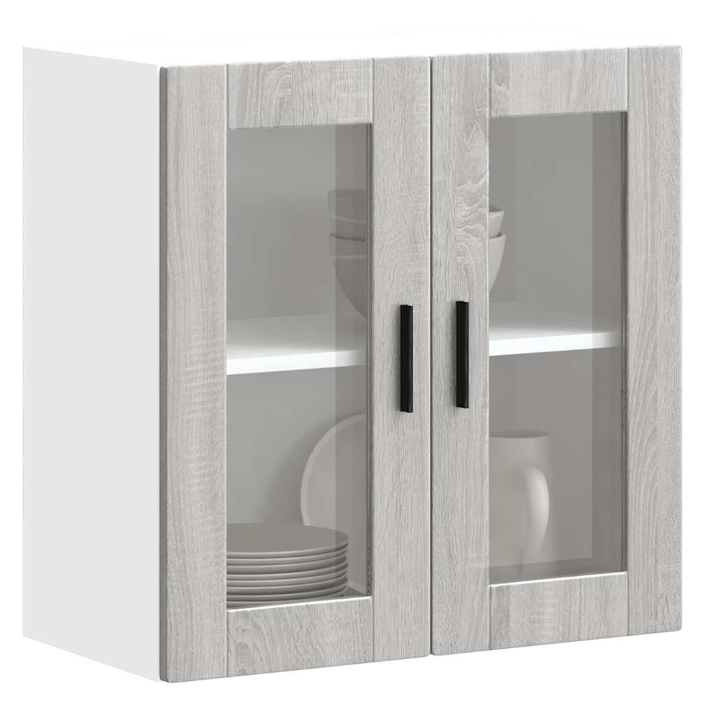Kitchen Wall Cabinet with Glass Door Porto Grey Sonoma - The Home Maker
