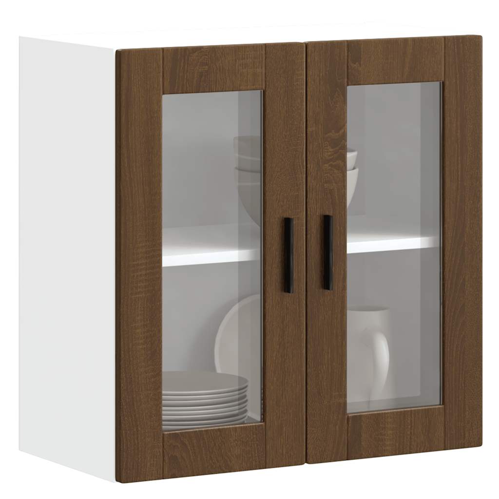 Kitchen Wall Cabinet with Glass Door Porto Brown Oak - The Home Maker