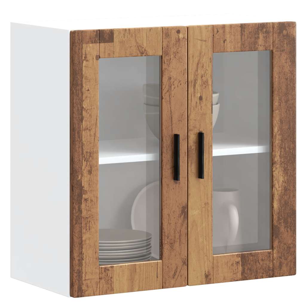 Kitchen Wall Cabinet with Glass Door Porto Old Wood - Sid & Sam