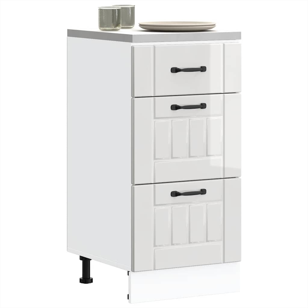 Kitchen Base Cabinet Lucca High Gloss White Engineered Wood - Merkel Designers