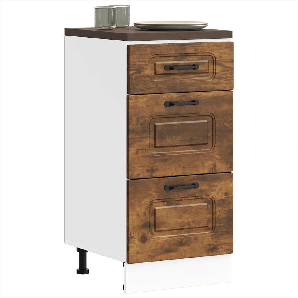 Kitchen Base Cabinet Kalmar Smoked Oak Engineered Wood - Millennium Furniture
