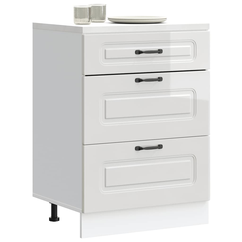 Kitchen Base Cabinet Kalmar High Gloss White Engineered Wood - Sid & Sam