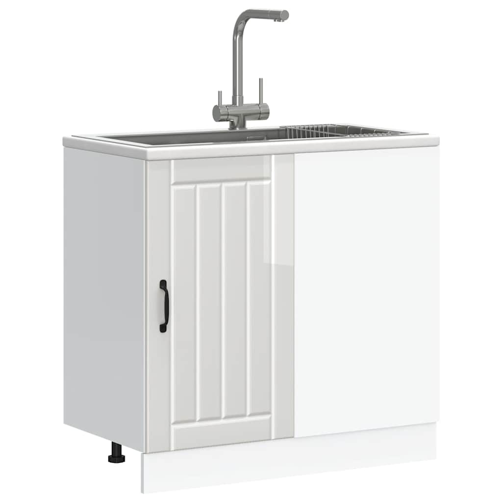 Sink Base Cabinet Lucca High Gloss White Engineered Wood - Design Hut