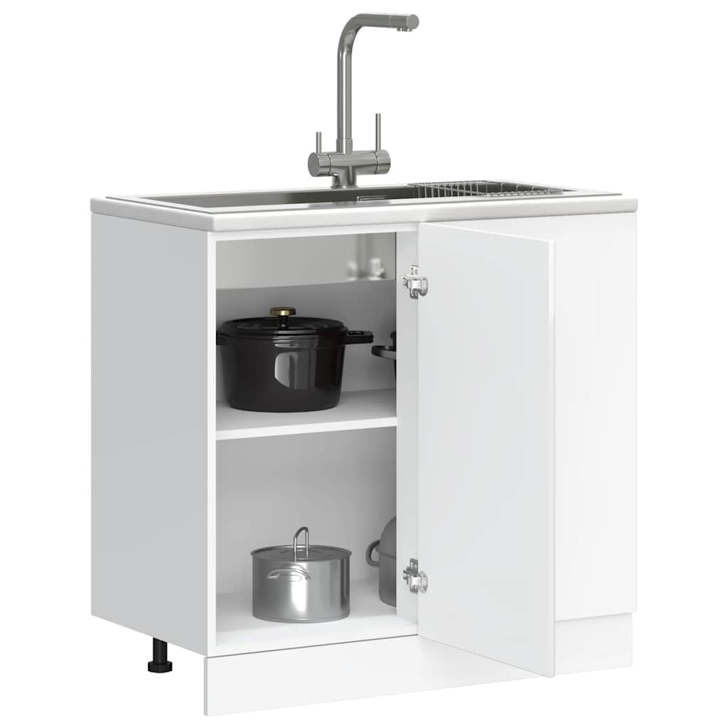 Kitchen Base Cabinet Kalmar High Gloss White Engineered Wood - Sid & Sam