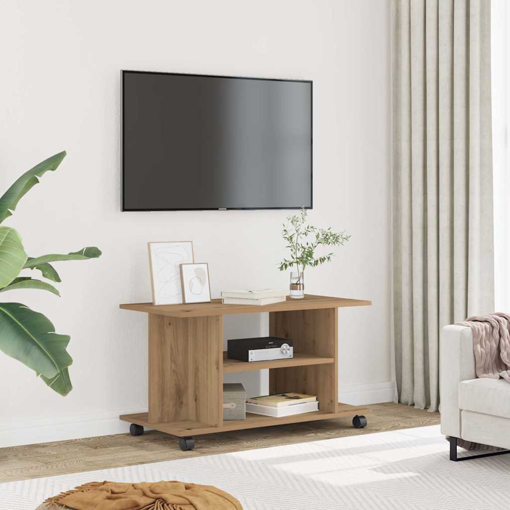 TV Cabinet with Castors Artisan Oak 80x40x45 cm Engineered Wood - Casper Homes